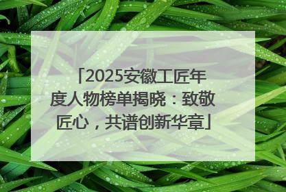 2025安徽工匠年度人物榜单揭晓：致敬匠心，共谱创新华章